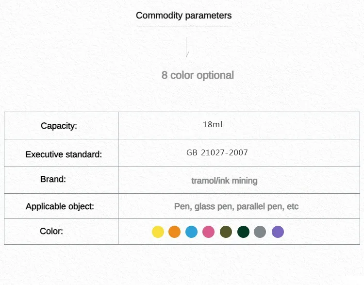 Tramol 30 Colors 18ml Color Ink Cartridge Refill Fountain Pen Glass Bottled Ink Supplies Office School Stationery PK JINHAO