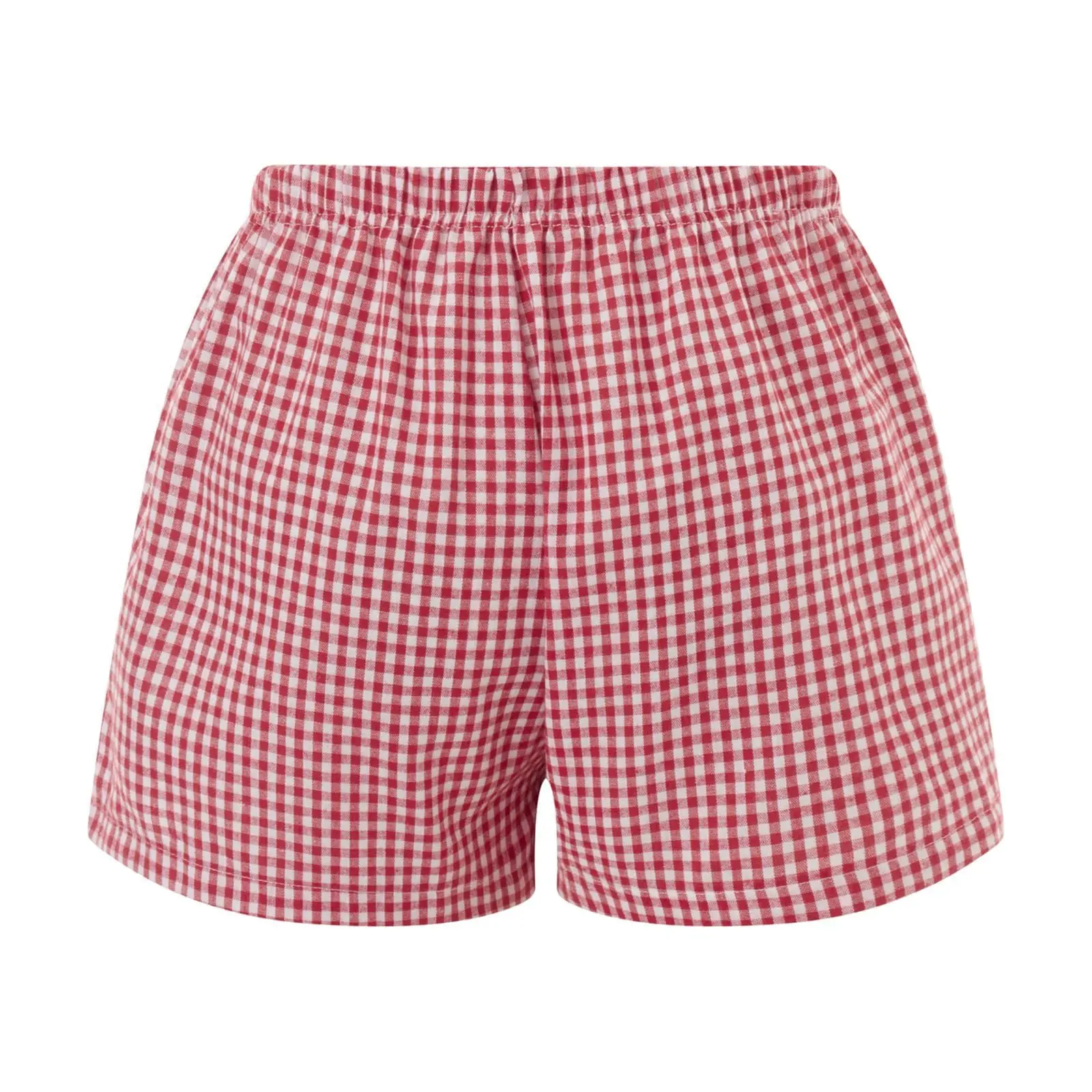 Gingham Boxer Shorts for Women Teen-girls Cute Red Gingham Check Pajamas Shorts Sleep Lounge Shorts Summer Outfit