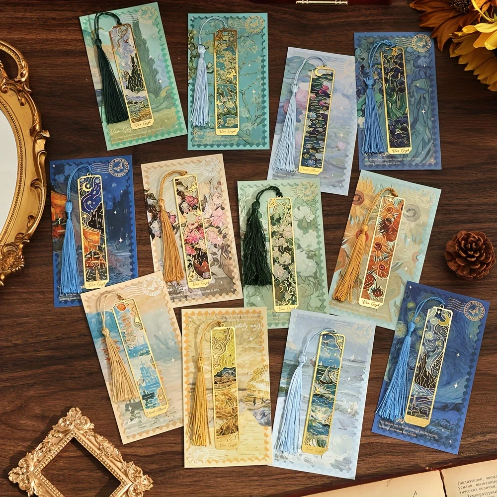 Vintage Oil Painting Metal Bookmarks - Hollow Hot Stamping Long Tassel Bookmarks - Stationery Gifts for Book Clubs, Book Lovers,