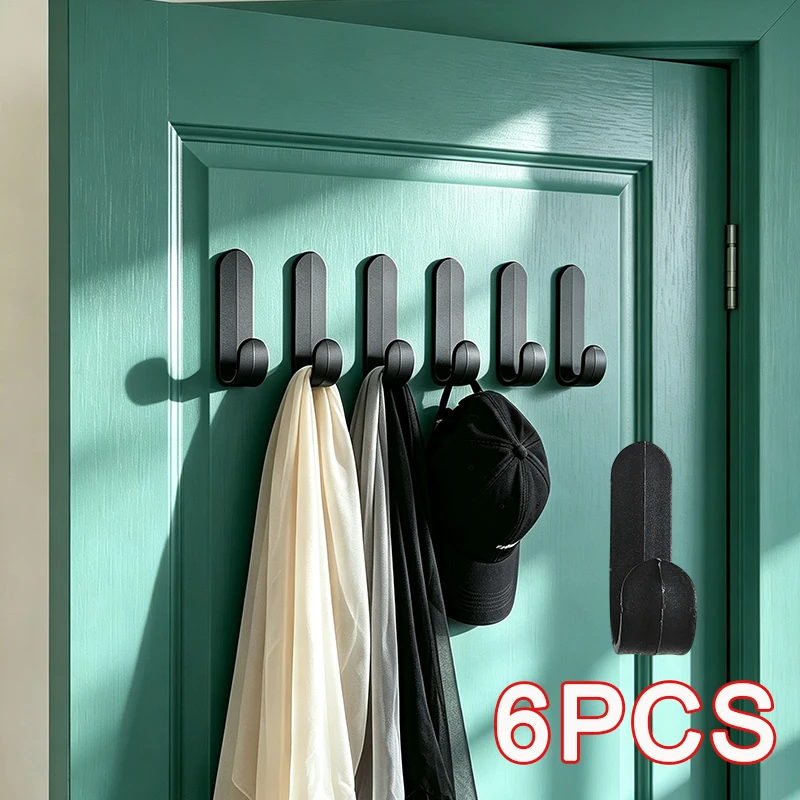 6Pcs J-Shaped Hook No-Drill Adhesive Hook Household Traceless Door-Back Adhesive Hook Key Hook