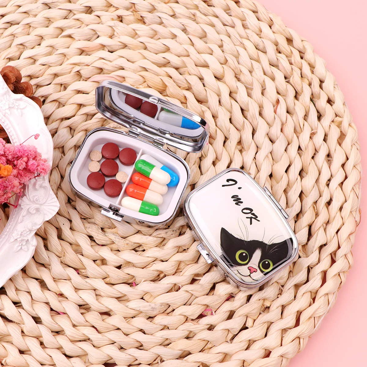 Black Cat Pill Boxes Cartoon Animal Sealed Subpackage Case Portable Travel Jewelry Box Mini Organizer Storage Medicine Case