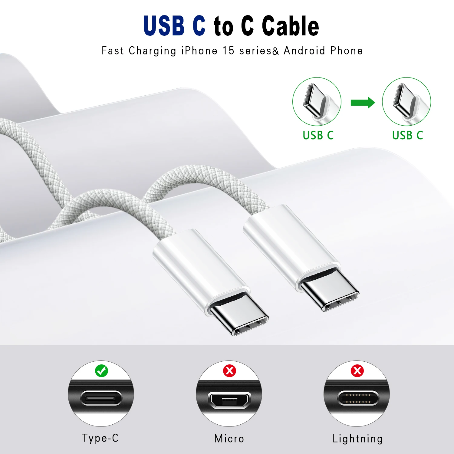Type C to Type C Fast Charging PD 60W 1m 2m Mobile Phone Date Cable For Iphone15 16 17 Samsung Huawei USB C to C Charger Cable