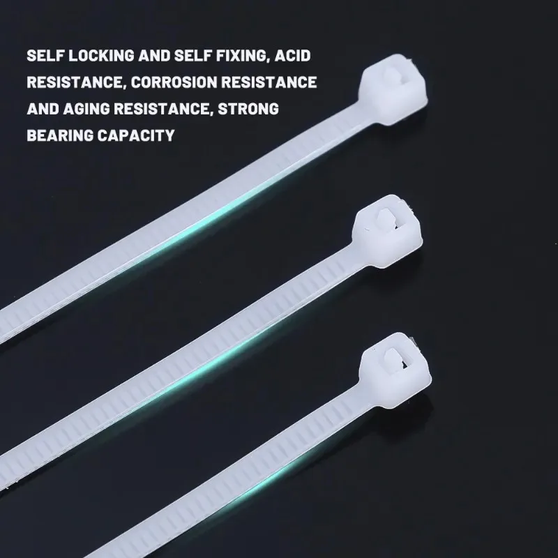 100PCS Plastic Nylon Cable Ties Self-locking Cord Ties Straps Adjustable Cables Fastening Loop Home Office Wire Zip Ties