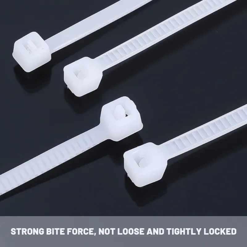 100PCS Plastic Nylon Cable Ties Self-locking Cord Ties Straps Adjustable Cables Fastening Loop Home Office Wire Zip Ties