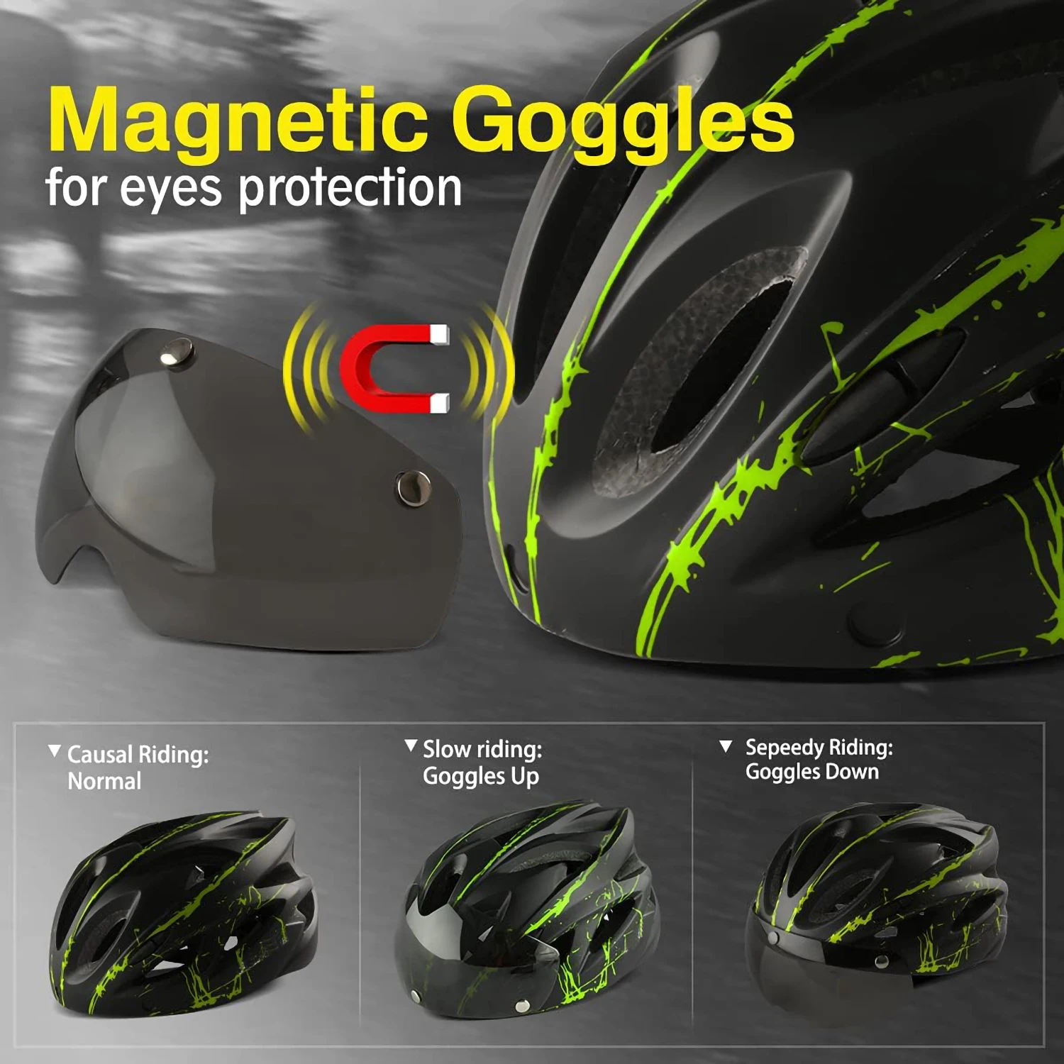 PJT Lightweight Breathable Bicycle Helmet With Magnetic Attraction Goggles Lens Bike Helmet Free Switching Adult Cycling Helmet