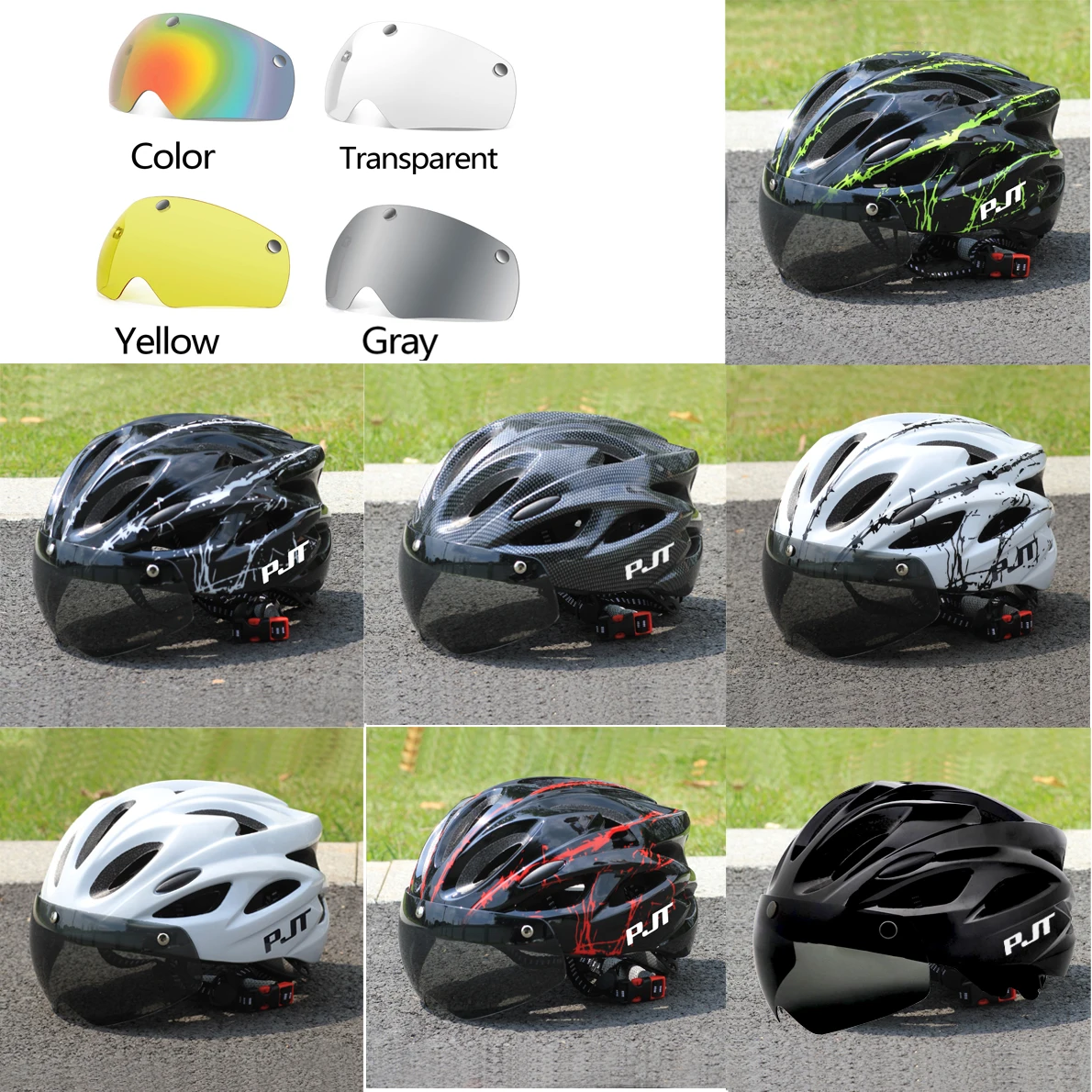 PJT Lightweight Breathable Bicycle Helmet With Magnetic Attraction Goggles Lens Bike Helmet Free Switching Adult Cycling Helmet