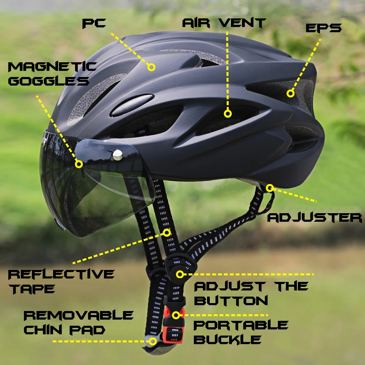 PJT Lightweight Breathable Bicycle Helmet With Magnetic Attraction Goggles Lens Bike Helmet Free Switching Adult Cycling Helmet