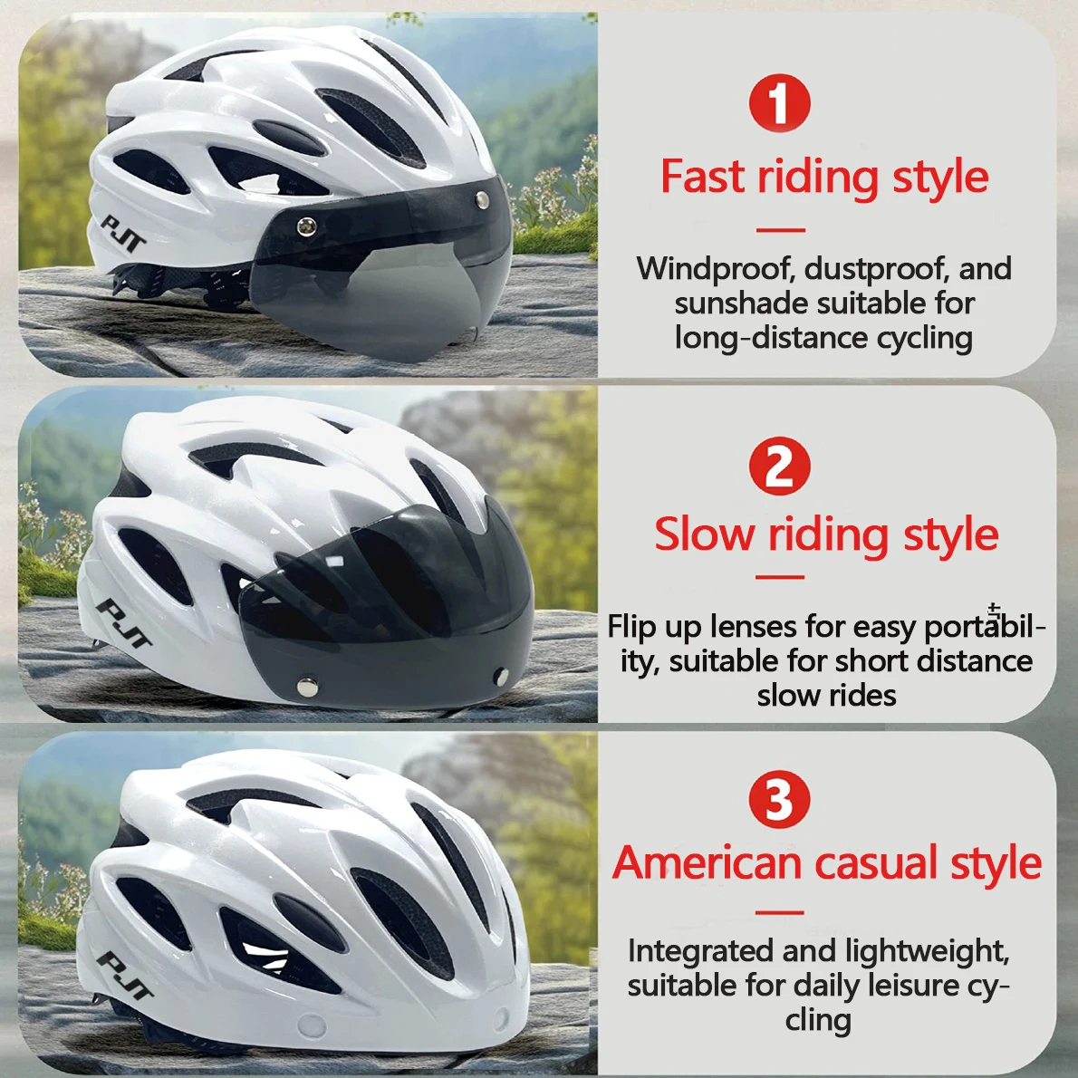 PJT Lightweight Breathable Bicycle Helmet With Magnetic Attraction Goggles Lens Bike Helmet Free Switching Adult Cycling Helmet