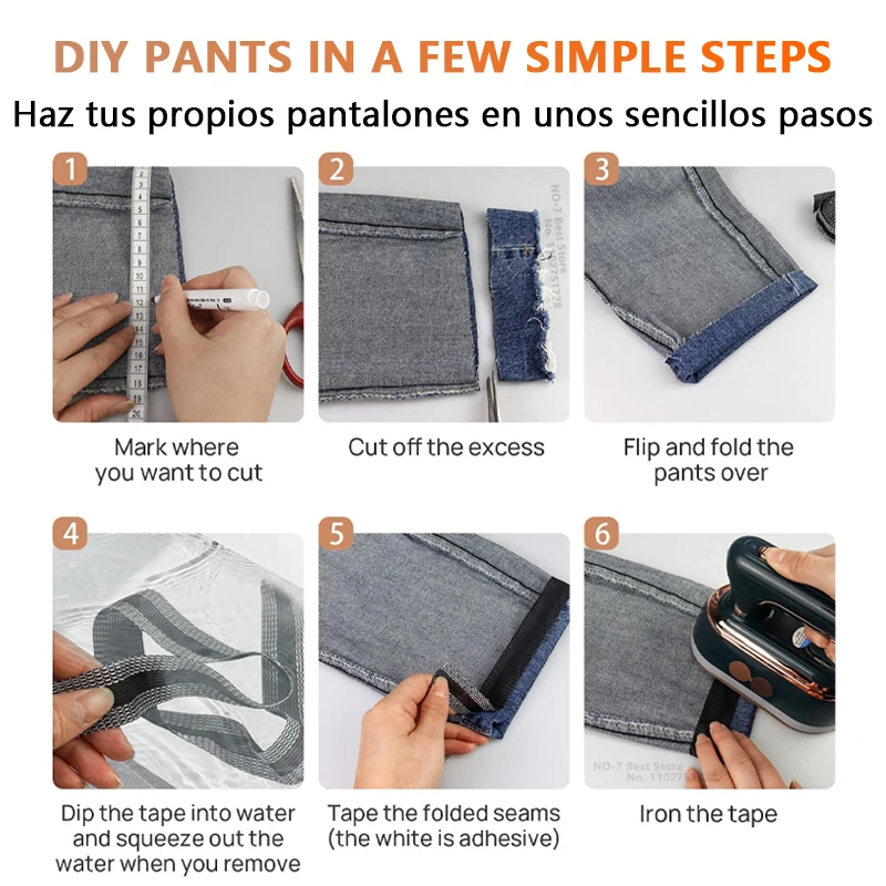 iLMH Self Adhesive Pants Hem Tape No Sew Iron on Trouser Edge Hemming Strip DIY Fabric Adhesive Tape for Quick Fix Jean Clothing