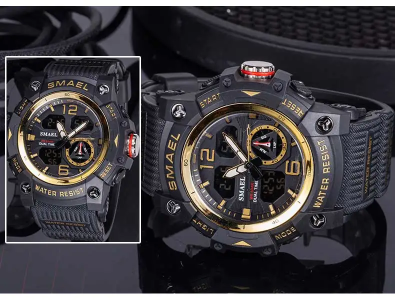 SMAEL Sport Watch Military Wristwatch for Men Alarm Stopwatch LED Digital Back Light Dual Time Display Waterproof Watch Men 8007