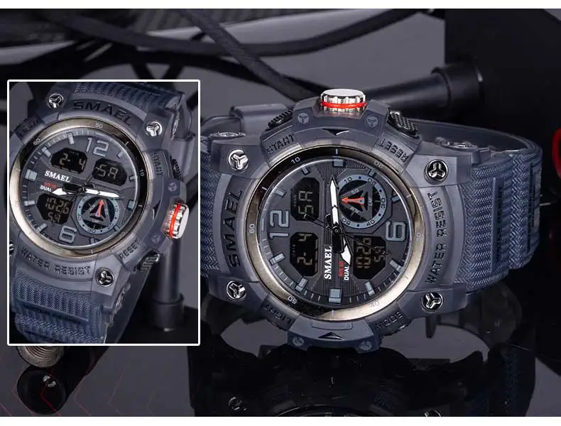SMAEL Sport Watch Military Wristwatch for Men Alarm Stopwatch LED Digital Back Light Dual Time Display Waterproof Watch Men 8007