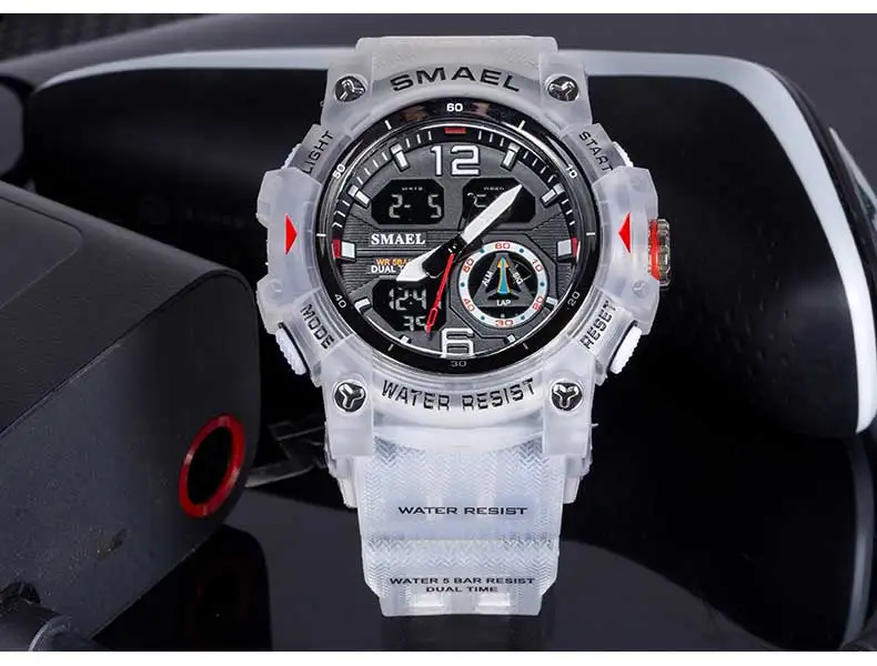 SMAEL Sport Watch Military Wristwatch for Men Alarm Stopwatch LED Digital Back Light Dual Time Display Waterproof Watch Men 8007