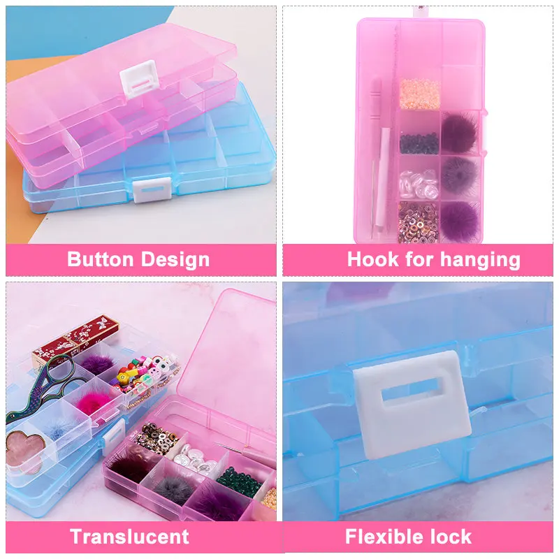 10Grids 15Grids Plastic Organizer Storage Container Jewelry Organizer Box with Adjustable Dividers for Beads Crafts Jewelry DIY