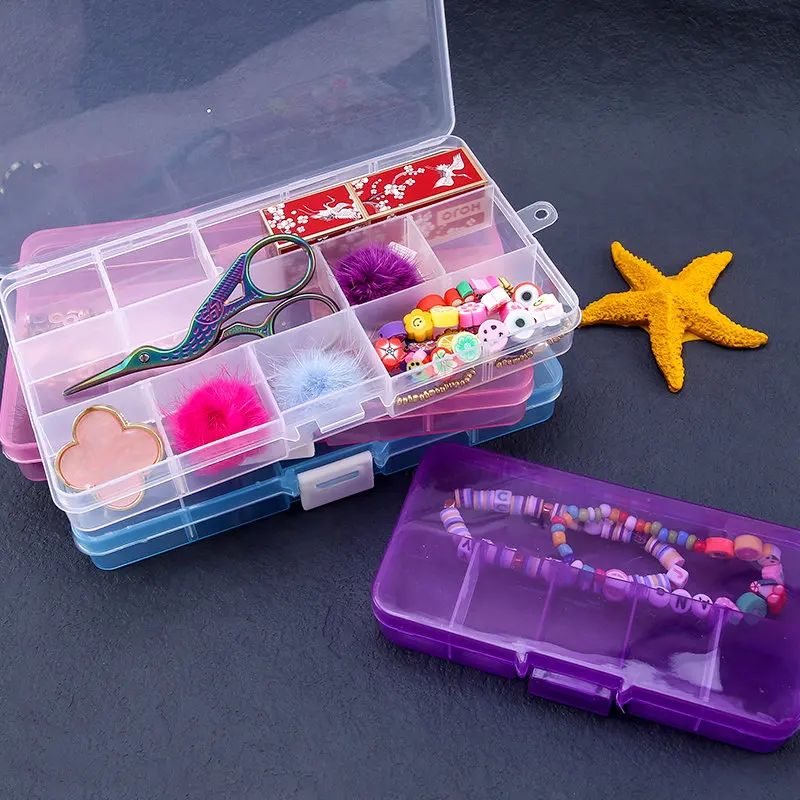 10Grids 15Grids Plastic Organizer Storage Container Jewelry Organizer Box with Adjustable Dividers for Beads Crafts Jewelry DIY