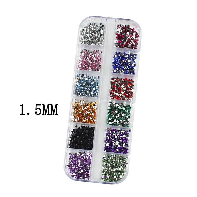 3000Pcs a Box Nail Art Flat Back Crystal Rhinestone 1.5mm 2.0mm Dazzling Diamonds Strass Manicure Tip 3D Decoration