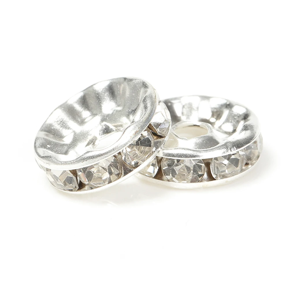 100pcs Silver Color Crystal Rhinestone Spacer Loose Beads Bracelet Beads for Bracelet Necklace Jewelry Making DIY Components