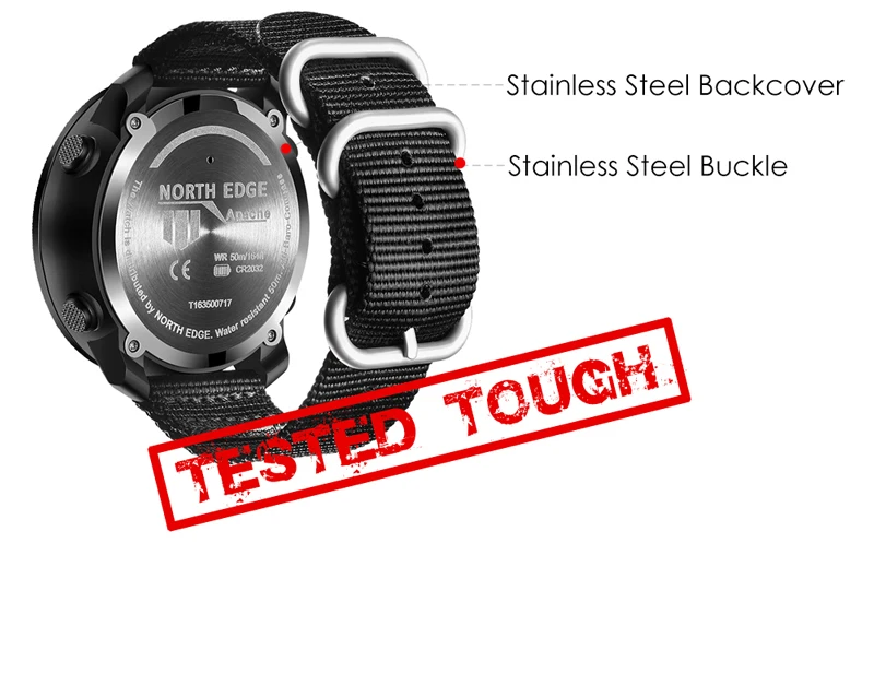 NORTH EDGE Mens Smart Watch Military Army Clock Compass Altimeter Barometer Pedometer Running Digital Smartwatch Waterproof 50m