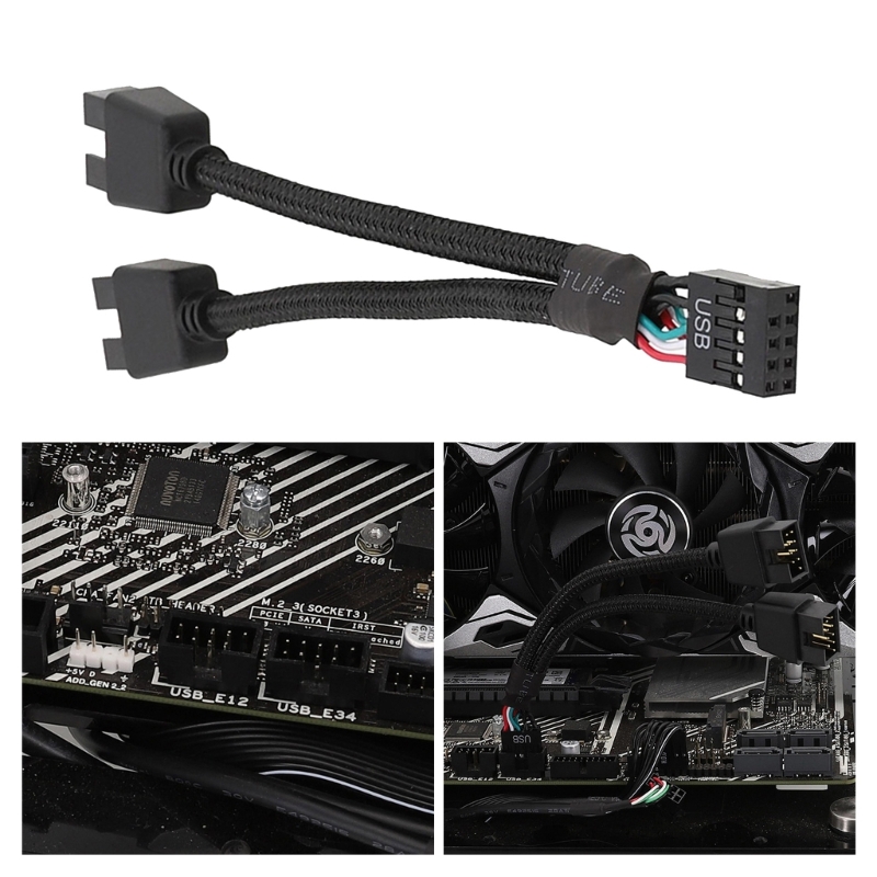 Motherboard USB 2.0 9pin Header 1 to 2 Extension Hub Splitter Adapter Converter