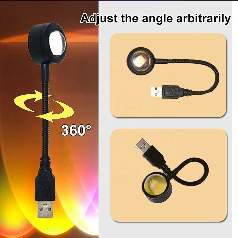 USB LED Sunset Lamp Ambient light Projector Photography Wall Atmosphere Neon Lights for Party Bedroom Living Room Decoration