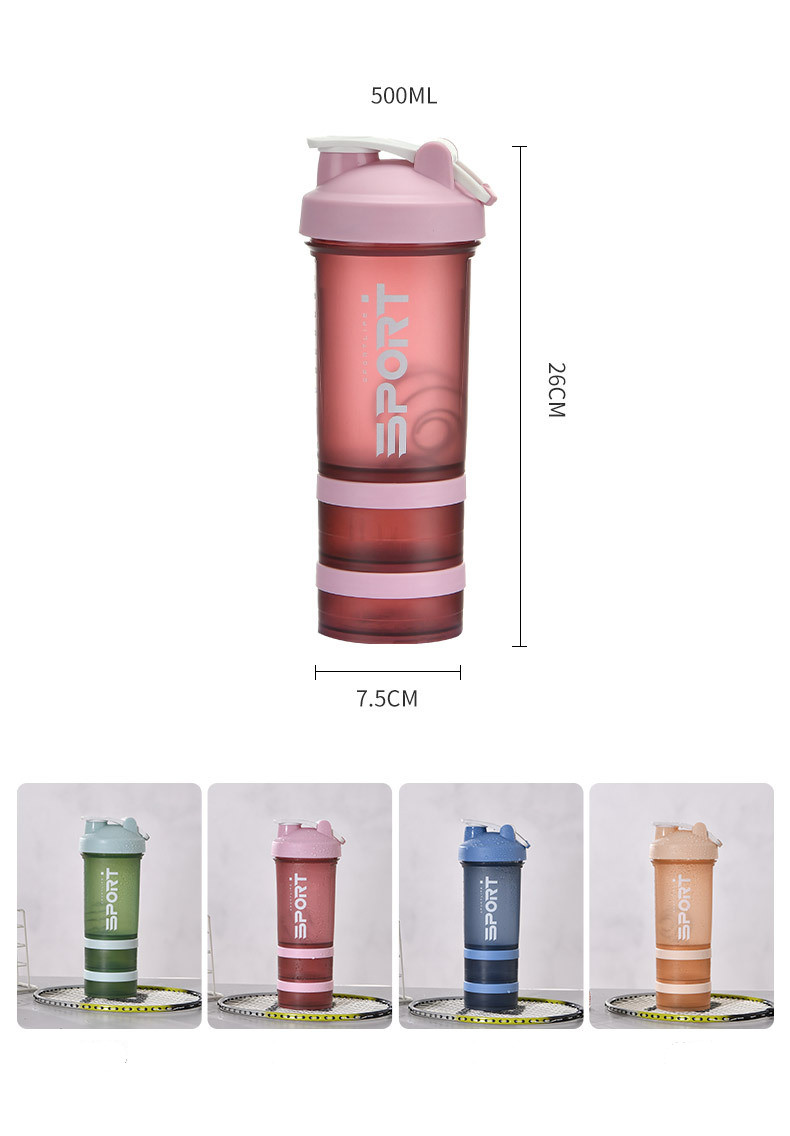 500ML 3-layer Sports Water Bottle Protein Shaker Outdoor Travel Portable Leakproof Drinkware Plastic My Drink Bottle BPA Free