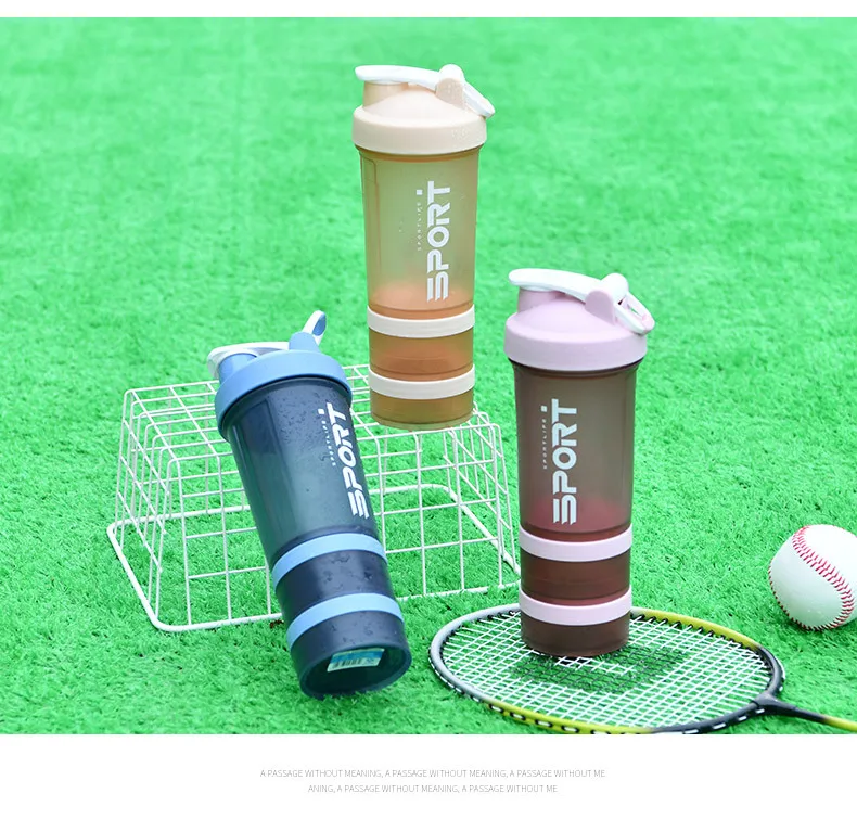 500ML 3-layer Sports Water Bottle Protein Shaker Outdoor Travel Portable Leakproof Drinkware Plastic My Drink Bottle BPA Free