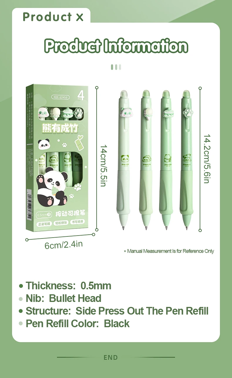 4PC Erasable Pen Neutral Pen Cartoon Sleeve Moyi Button Pen Upright Posture Thermal Eraser High Aesthetic Value Press Protection