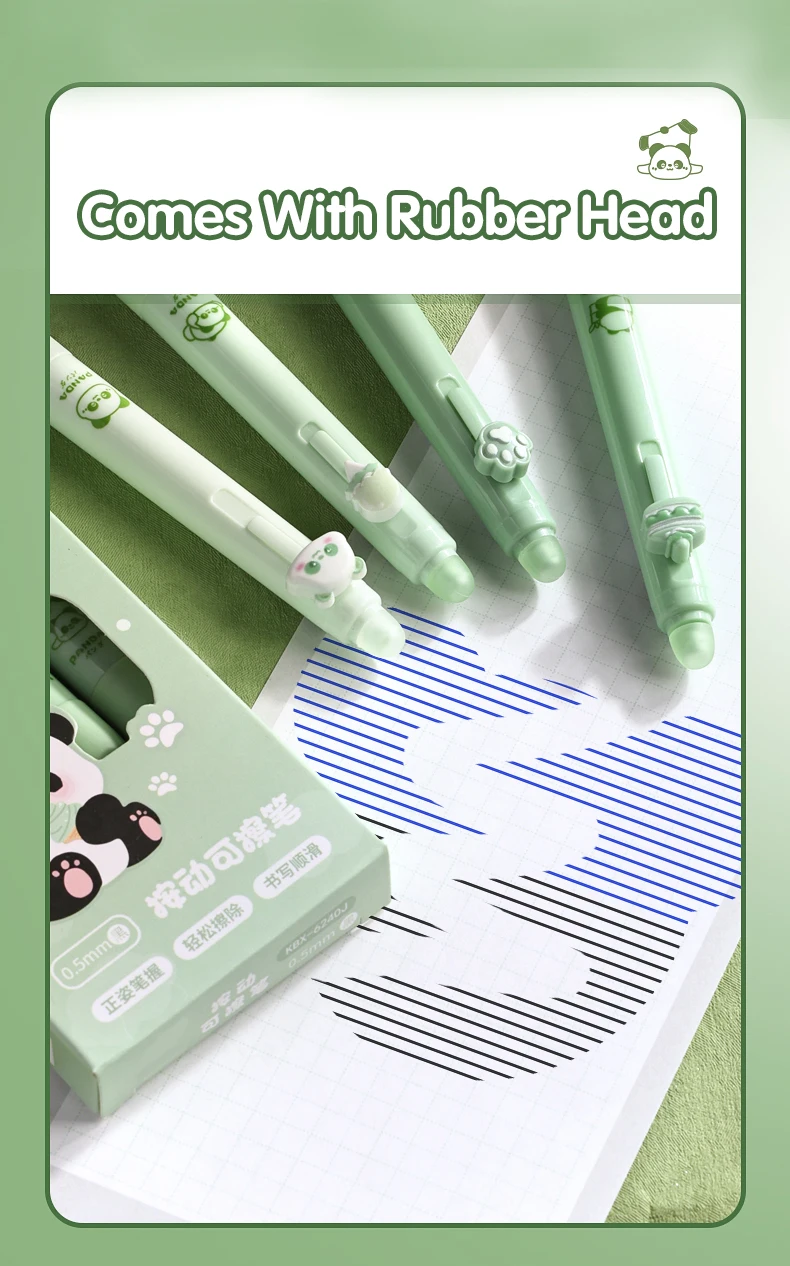 4PC Erasable Pen Neutral Pen Cartoon Sleeve Moyi Button Pen Upright Posture Thermal Eraser High Aesthetic Value Press Protection