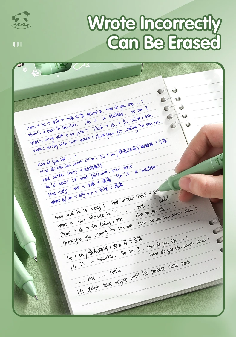 4PC Erasable Pen Neutral Pen Cartoon Sleeve Moyi Button Pen Upright Posture Thermal Eraser High Aesthetic Value Press Protection