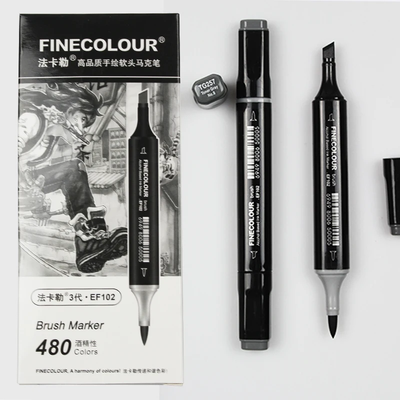 Finecolour 8 Colors Double-headed Soft Brush Professional Sketch Alcohol Based Ink Gray Series Art Markers EF102