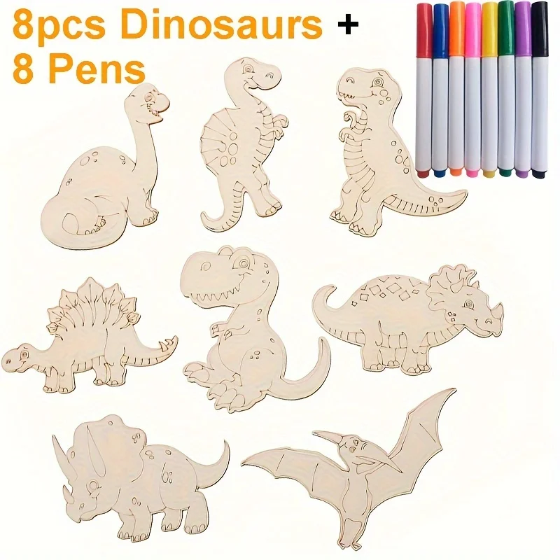 Unfinished Wooden Dinosaur Animal Laser Cut, DIY Craft Party Deco Art Deco Room Decor, Kindergarden Pre-school Drawing
