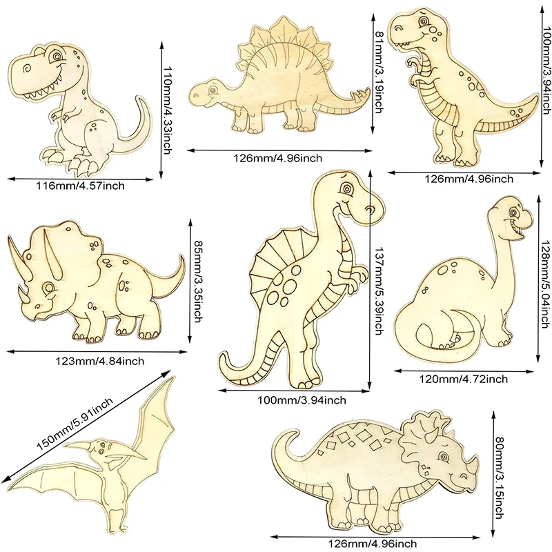 Unfinished Wooden Dinosaur Animal Laser Cut, DIY Craft Party Deco Art Deco Room Decor, Kindergarden Pre-school Drawing