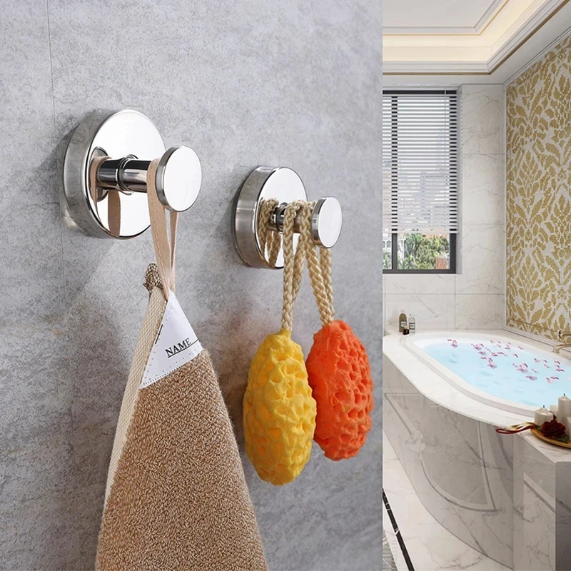 Reusable Stainless Steel Suction Cup Hook Waterproof Wall Mount Hooks Punch-free Kitchen Bathroom Wall Hanger Towel Clothes