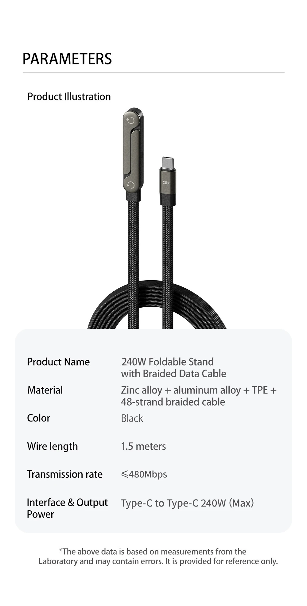 240W 2 in 1 USB C to USB C Fast Charging Foldable Bracket Data Cable Type C Desktop Holder Charging Wire For Iphone17 16 Samsung