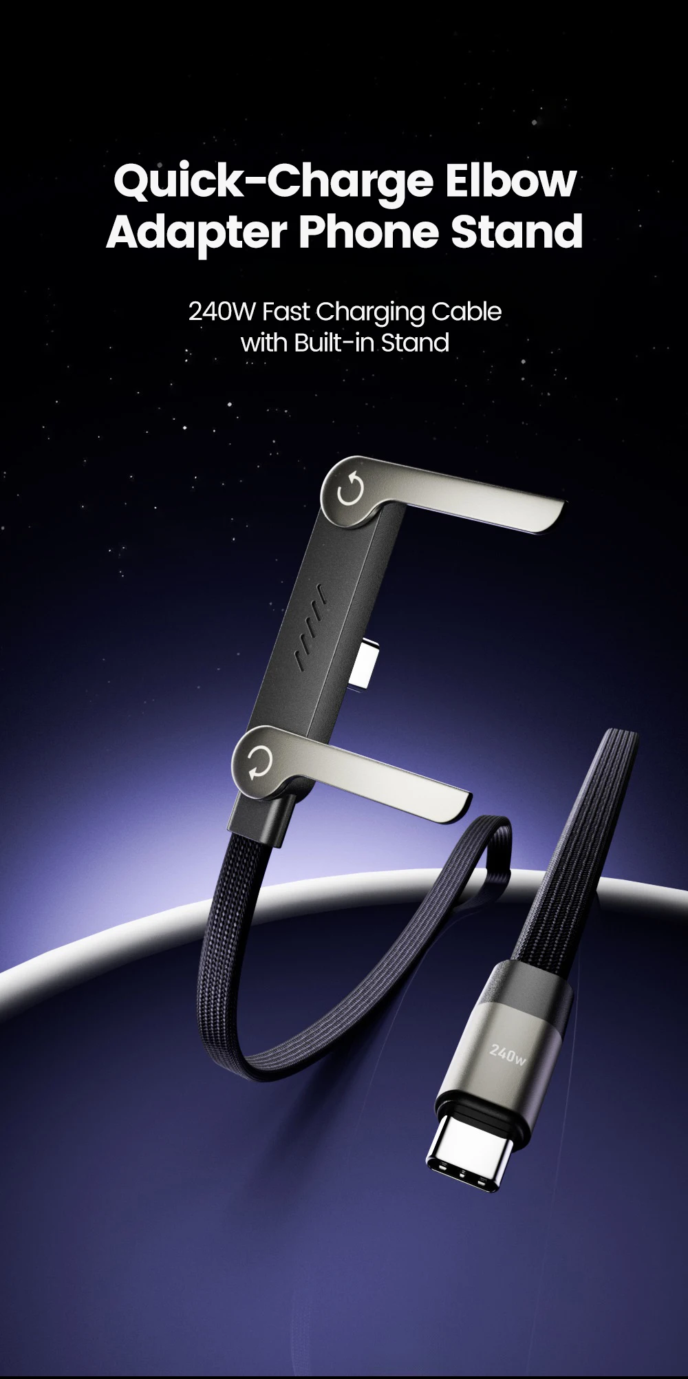 240W 2 in 1 USB C to USB C Fast Charging Foldable Bracket Data Cable Type C Desktop Holder Charging Wire For Iphone17 16 Samsung