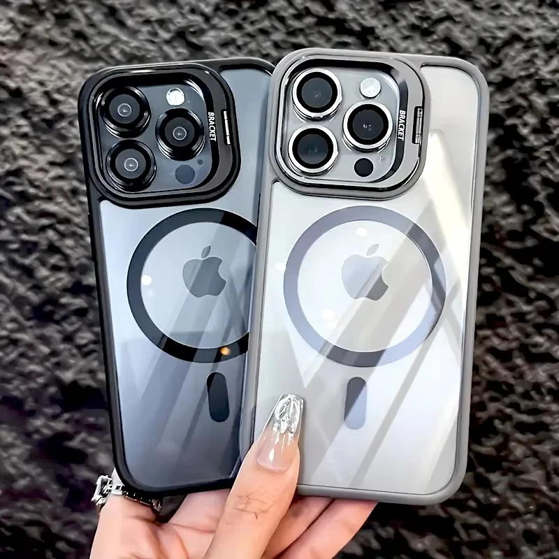Luxury Magnetic Shockproof Phone Case For iPhone 15 14 13 12 16 17 Pro Max Plus Air 11 Funda Stand Glass Lens Protection Cover