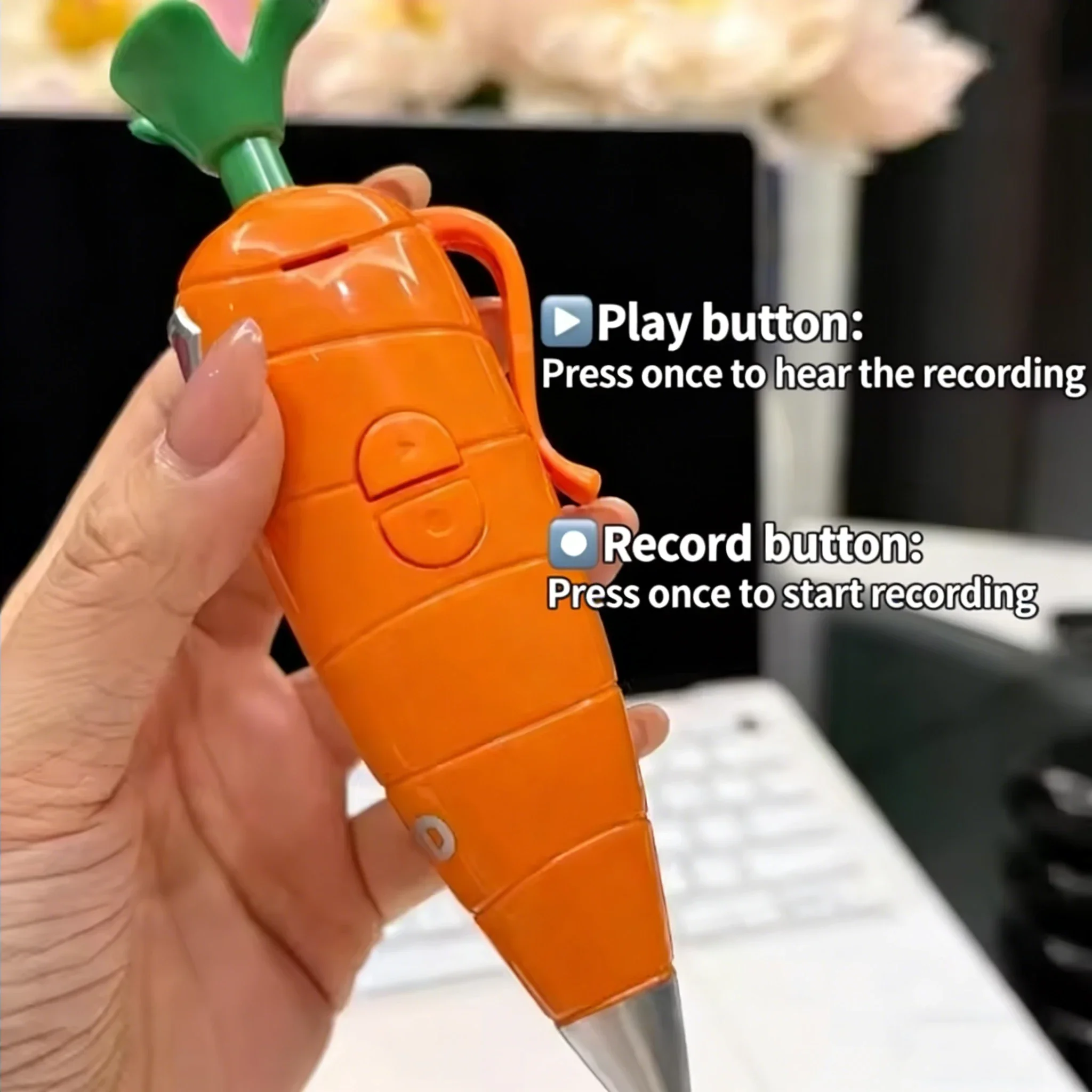 NEW Carrot Recorder Pen | for Kids | 60s Mini Recorder | 2-in-1 Gel Pen Stationery-----