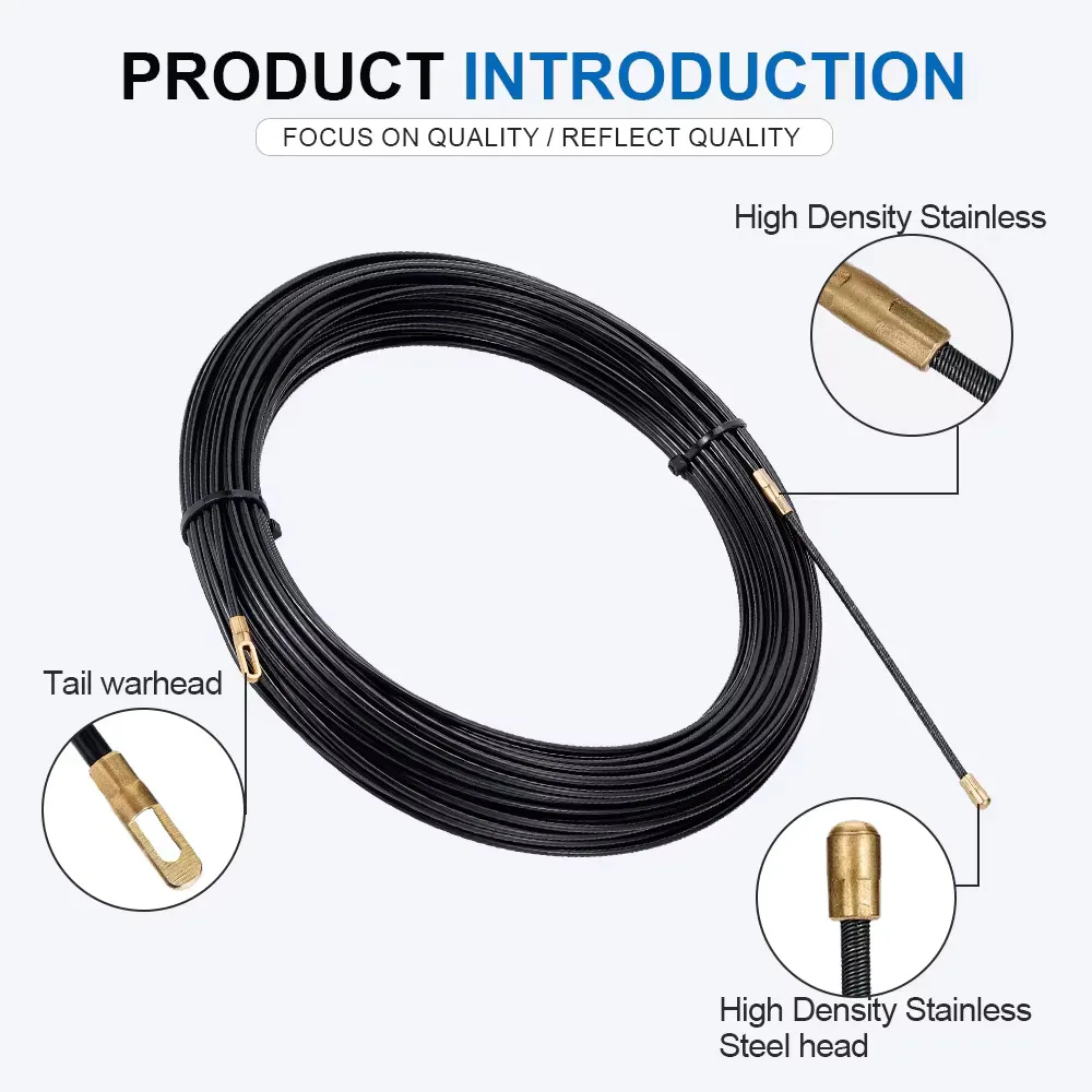 3mm 5M-40M Nylon Cable Puller Electrician Tape Conduit Ducting Wall Wire Threader Fish Guide Electrician Pushing Tape