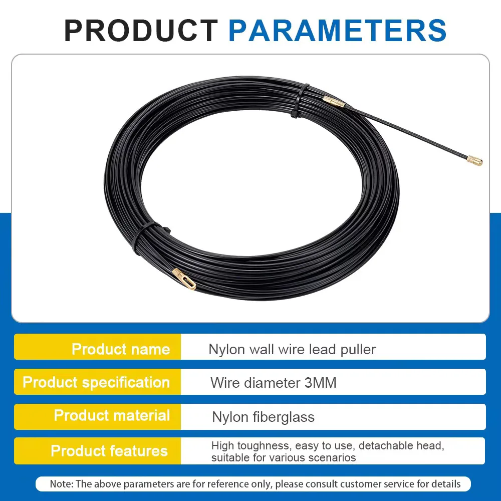 3mm 5M-40M Nylon Cable Puller Electrician Tape Conduit Ducting Wall Wire Threader Fish Guide Electrician Pushing Tape