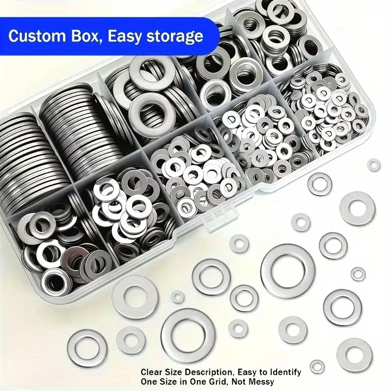 200/400pcs Stainless Steel Flat Washers Set (M2-M12) – Home DIY, Industrial Repair, Kitchen Decoration & Outdoor Maintenance