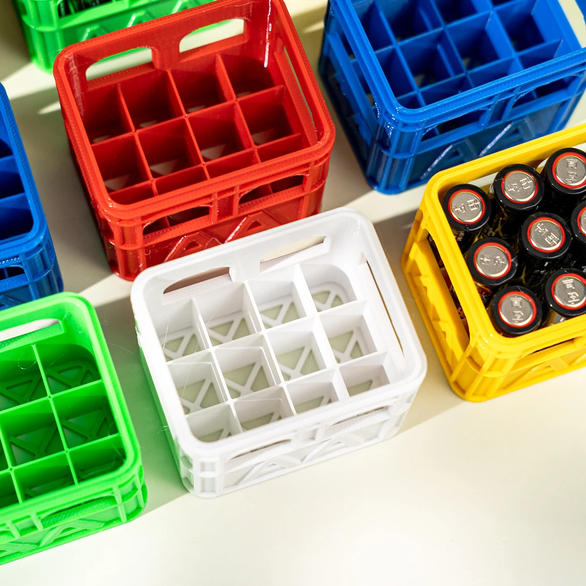 3D Printed Beer Crate Style Stackable Battery Storage Box, AA and AAA Sizes, 18650 21700 9V.