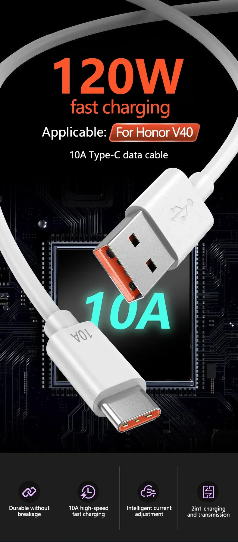 1/2/3Pcs 10A Cable 120W Super Fast Charging USB to Type C Cable For Android Highspeed Data Transfer For Xiaomi Redmi 2M Cable