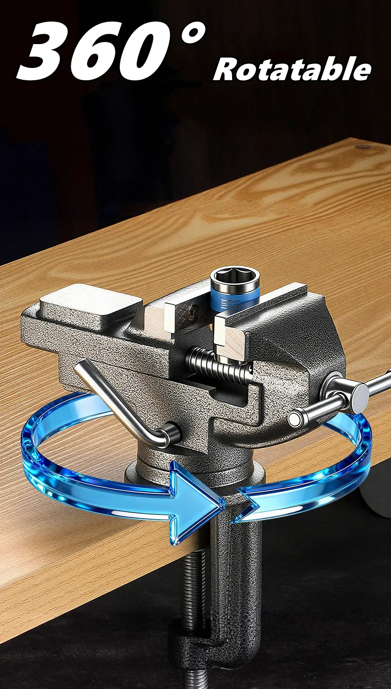 Professional Table Vise , 360° Rotation Work Clamp-On Vise, Versatile Use, Heavy Duty Construction for Woodworking, Metalworking