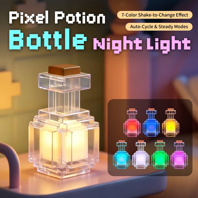 MC Game Night Light Change Color Liquid Medicine Bottle Model Pixel Wind Peripheral Toy Rechargeable Led Light for Room decorate
