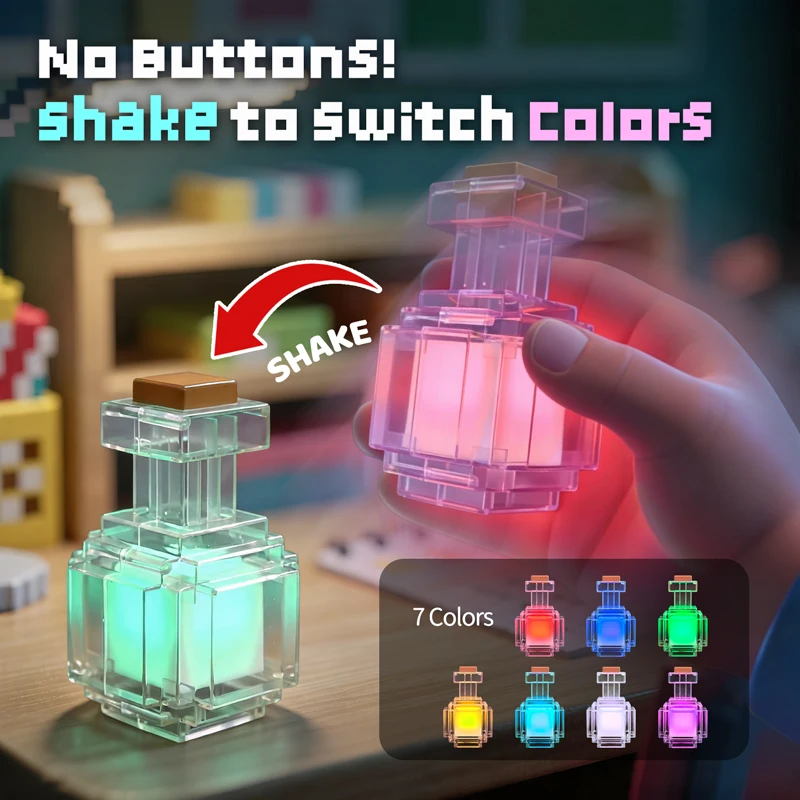MC Game Night Light Change Color Liquid Medicine Bottle Model Pixel Wind Peripheral Toy Rechargeable Led Light for Room decorate