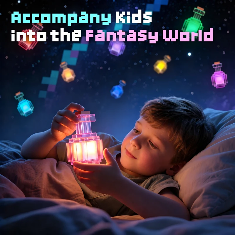 MC Game Night Light Change Color Liquid Medicine Bottle Model Pixel Wind Peripheral Toy Rechargeable Led Light for Room decorate