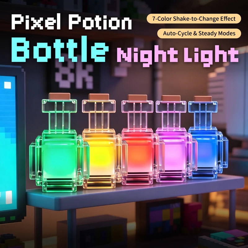 MC Game Night Light Change Color Liquid Medicine Bottle Model Pixel Wind Peripheral Toy Rechargeable Led Light for Room decorate
