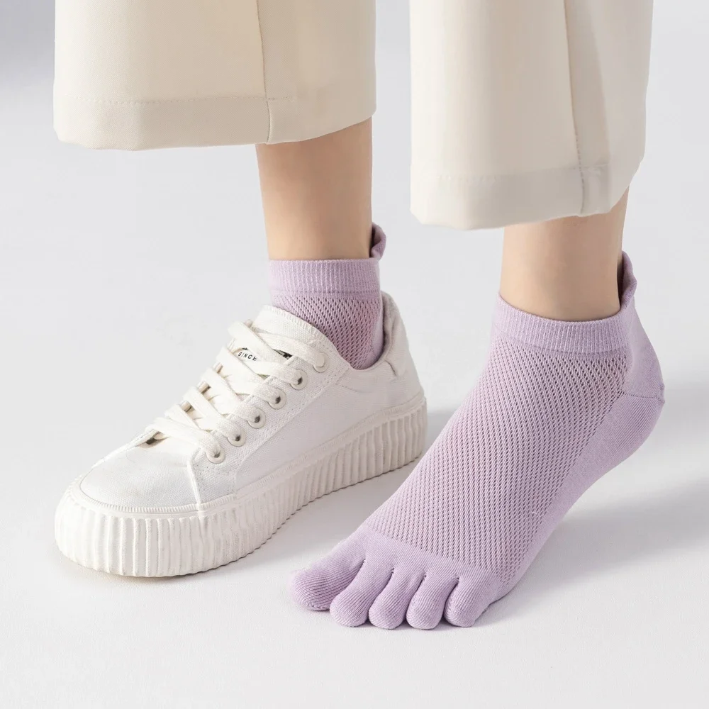 5 Pairs Women Five Finger Socks Summer Mesh Ankle Socks High Quality Cotton Low Cut Toe Socks Sports Cute