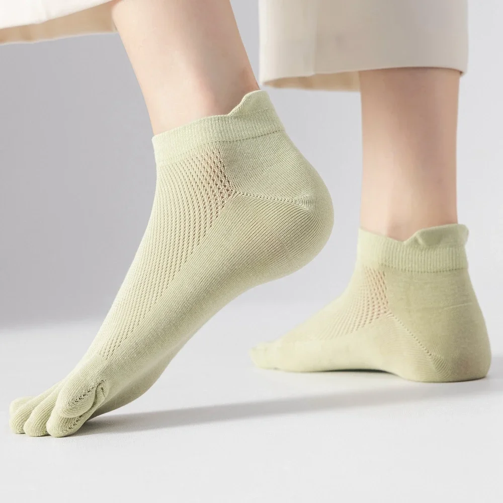 5 Pairs Women Five Finger Socks Summer Mesh Ankle Socks High Quality Cotton Low Cut Toe Socks Sports Cute
