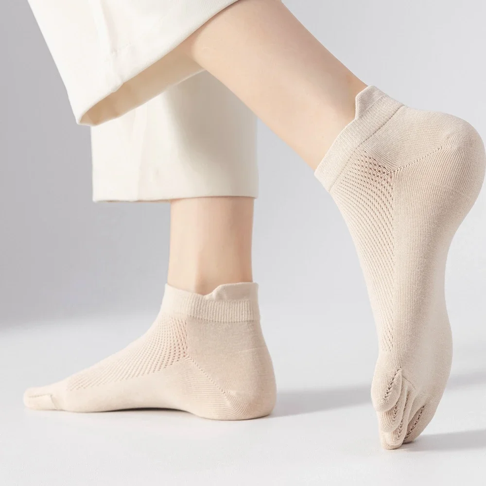 5 Pairs Women Five Finger Socks Summer Mesh Ankle Socks High Quality Cotton Low Cut Toe Socks Sports Cute