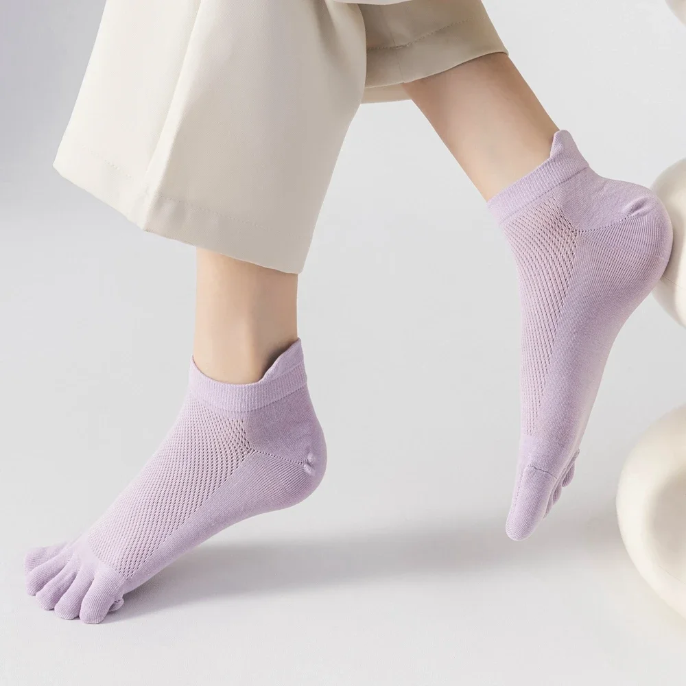 5 Pairs Women Five Finger Socks Summer Mesh Ankle Socks High Quality Cotton Low Cut Toe Socks Sports Cute